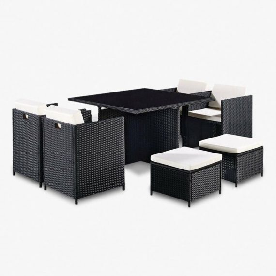 Cube Rattan Garden Furniture Black 9 Piece Set with Free Cover Included 45860 5060678400514