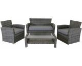 Deluxe Modern 4 Piece Rattan Garden Patio Furniture Set - Grey - Grey - Charles Bentley GLWF08GY 5014555095461