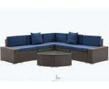 Corner L-Shape Rattan Sofa Lounge Set - Brown with Blue Cushions 46032 5060678405397