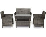 Rattan Garden Furniture Set Patio Conservatory Indoor Outdoor 4 piece set table chair sofa (Grey) - GREY - Evre Grey Madrid 5060381721500