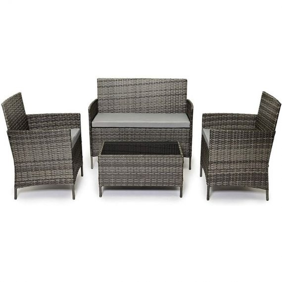 Rattan Garden Furniture Set Patio Conservatory Indoor Outdoor 4 piece set table chair sofa (Grey) - GREY - Evre Grey Madrid 5060381721500