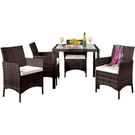 5 Piece Rattan Garden Furniture with Square Table in Chocolate with Waterproof Cover ratSQUARchocCOV 5057289678944
