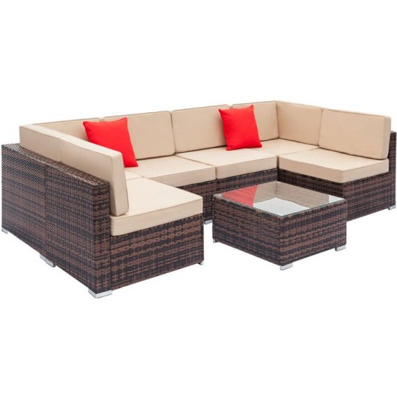 Rattan Furniture Set 7 Seats Outdoor Garden Patio Balcony Leisure Sofa Combination Set - Beige 03uk69082776 5704142143247
