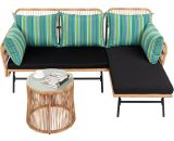 3pcs rattan furniture sofa set outdoor garden courtyard bistro casual combination set Yellow - Yellow 03uk55915487 5704142143872