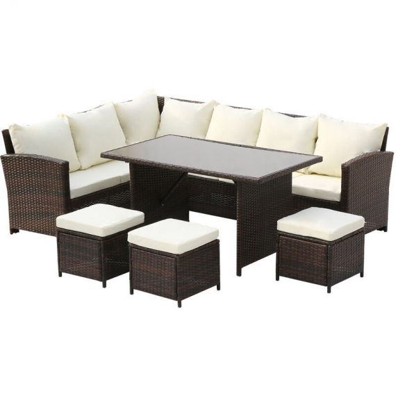 9 Seats Corner Rattan Furniture Set Outdoor Patio Balcony Garden Leisure Sofa Combination Set - Brown 03uk07315602 5704142143551