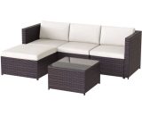 Patio Outdoor Rattan Sofa Sets, 3-Seater Garden Sectional Lounge Furniture Set with End Table and Stool, Brown Ao192754755AAAGB 5203463701933