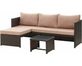 Corner L-Shape Outdoor Rattan 3PC Garden Furniture Set, Brown 46039