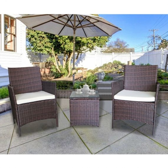 Garden Armchair Rattan Set with Side Table - Brown 46055 5060678405533