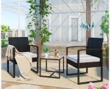 3 Pieces Patio Set Outdoor Wicker Patio Furniture Sets Modern Bistro Set Rattan Chair Conversation Sets with Coffee Table for Yard and Bistro 9017008804449 9017008804449