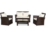 4 Seaters Rattan Garden Sofa Furniture Sets Patio Conservatory Armchairs Table wish Cushion - Brown MA5-G34000209+G34000208