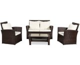Rattan garden furniture set 4 piece coffee table chair sofa set outdoor terrace swimming pool Brown - Brown 03uk07907535 5704142164747