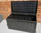 335 Litre Rattan Style Garden Cushion Storage Box with Sit on Lid – Black 56-811 (Black) / 49-811 5060559854467
