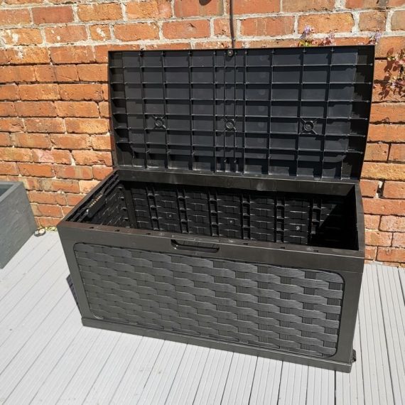 335 Litre Rattan Style Garden Cushion Storage Box with Sit on Lid – Black 56-811 (Black) / 49-811 5060559854467