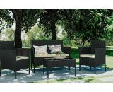 4 piece Patio Rattan furniture sofa Weaving Wicker includes 2 Armchairs,1 Double seat Sofa and 1 table - Without Cover - Black BHY1903002 8710231984995