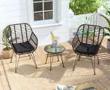 Set of 3 Garden Rattan Bistro Chairs and Table Set with Cushions, Brown - Livingandhome LG0773 747492404700