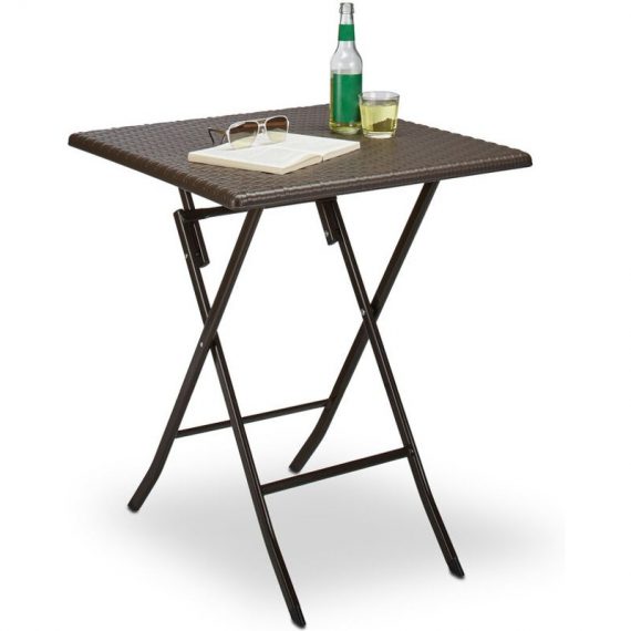 Bastian Garden Table Folding Table Square 74 x 61.5 x 61.5 cm for Backyard, Balcony or Patio with Metal Frame in Rattan Look as Side Table or Camping 10020057_644_DE 4052025969523