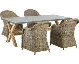 Outdoor Garden Dining Set Concrete Table 4 Rattan Chairs Natural Susua/Olbia - Natural 318553 4251682280891