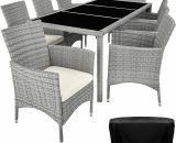 Rattan garden furniture set 8+1 with protective cover - garden tables and chairs, garden furniture set, outdoor table and chairs - light grey 403710 4061173116550