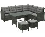 Monroe 8 Seater Garden Rattan Furniture Corner Dining Set Table Sofa Bench Stool Grey Grey Monroe 5060381724358