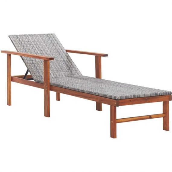 Sun Lounger Poly Rattan and Solid Acacia Wood Grey33867-Serial number 48704
