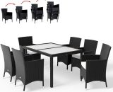 Deuba Poly Rattan Garden Furniture Dining Table and Chairs Set Beige Black Brown Rectangular Glass Outdoor Patio Dining (Black) 993028 4250525358520