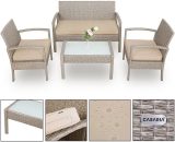 Casaria - Poly Rattan Lounge Set Grey Beige 5cm Thick Cushions Polyrattan Weatherproof Garden Furniture Seating Group Garden 108686 4251779107278