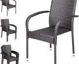 Poly Rattan 4 Pieces Set Chairs Comfortable Stackable Garden Patio Balcony Furniture Brown - Casaria 108673 4251779107117