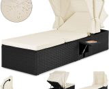 Deuba Poly Rattan Garden Furniture Sofa Bench Outdoor Patio Sun Day Bed Lounger Terrace Balcony Black Recliner (Lounger + Canopy) 992875 4250525358322