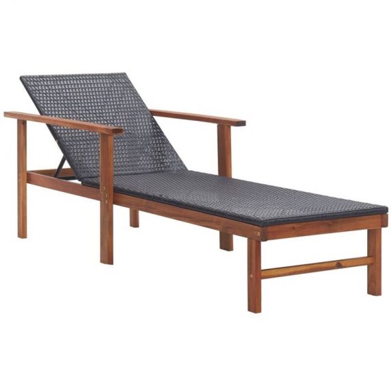 Sun Lounger Poly Rattan and Solid Acacia Wood Black33868-Serial number 48706