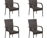 Stackable Outdoor Chairs 4 pcs Poly Rattan Brown - Lifcausal VDUK310083 4502190982068