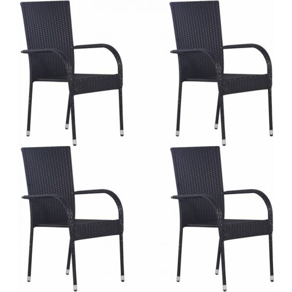 Stackable Outdoor Chairs 4 pcs Poly Rattan Black - Lifcausal VDUK310084