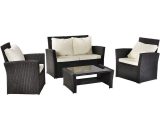 Garden Furniture Set of 4, Rattan Arm Chairs Love Seat Coffee Table Set with Beige Cushions for Outdoor Garden Patio Yard (Black) U1K36652462 5080300225988