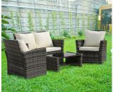 Rattan Garden Sofa Furniture Sets Patio Conservatory 4 Seaters Armchairs Table wish Cushion - Grey - Grey G34000212+G34000213
