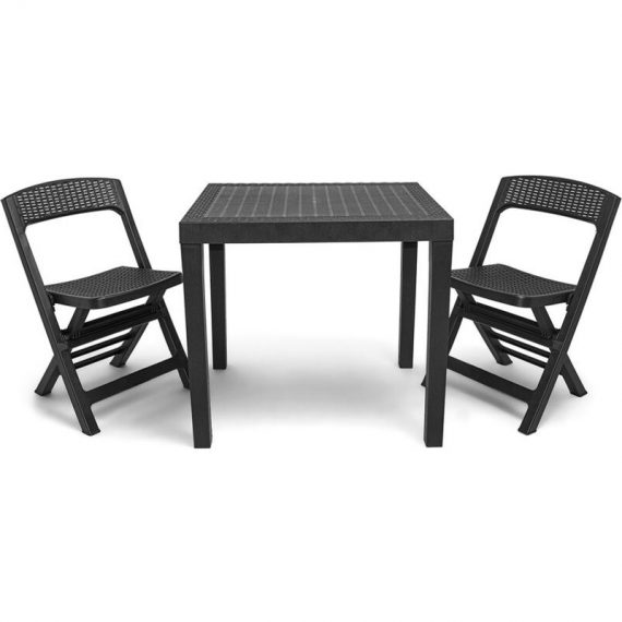 Frankystar - Poker - Polyrattan dining set with 2 folding chairs + table 80x72x70H cm Outdoor bistro set with chairs + garden table white or BLK-2SD-TV-PKR 8051160936427