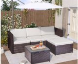 Rattan Garden Furniture Set 4-Seater Outdoor Rattan Furniture Set Garden Lounge Set Outdoor Corner Sofa with Glass Top Coffee Table & Cushions - Brown S192754755A 5056416244182