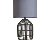 Minisun - Matt Black Rattan Table Lamp With Fabric Lampshade - Dark Grey - No Bulb B2767 5059406027673