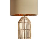 Minisun - Large Natural Rattan Table Lamp With Fabric Lampshade - Beige & Gold - Including led Bulb B2790 5059406027901