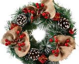 30cm Christmas Artificial Front Door Wall Hanging Rattan Wreath Holiday Party Home Tree Decor with Bowknot Jingle Pine Cones or Snowflakes (g) PERGB010827 9784267144721