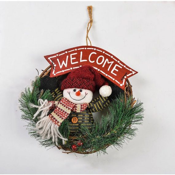 1 Piece Christmas Hanging Rattan Wreath Snowman/Santa Wreath Vintage Plush Doll Wreath Suitable for Christmas Outdoor Lawn Decoration(C) PERGB010914 9784267146091
