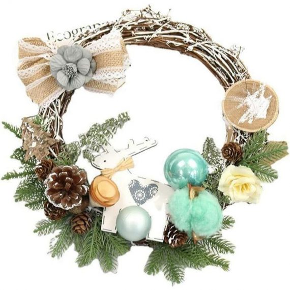 30cm Christmas Artificial Front Door Wall Hanging Rattan Wreath Holiday Party Home Tree Decor with Bowknot Jingle Pine Cones or Snowflakes (Green PERGB010825 9784267144707