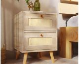 Flkwoh - Bedside table Night side table, with 2 drawers, oak rattan, rattan drawer fronts, sofa table to match any bed and bedroom - H55/W40/D40 cm 9uk7766 9075914508035