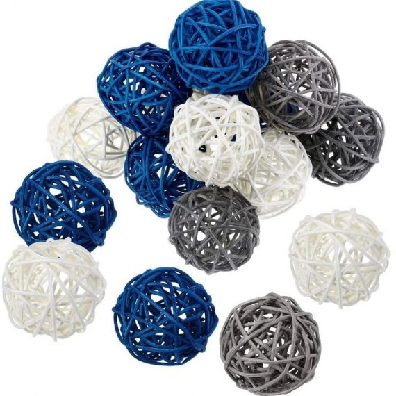 Decoration accessories Rattan ball, 15 pieces 2 inch wicker ball decorative ball orbs vase fillers lake blue+gray+white DTJW6083 9403580737334