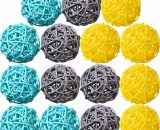 Decoration accessories Rattan ball, 15 pieces 2 inch wicker ball decorative ball orbs vase fillers light blue+gray+yellow DTJW6085 9403580737358