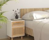 Bedside Cabinet White Solid Wood Pine and Natural Rattan 345606UK 805384878265