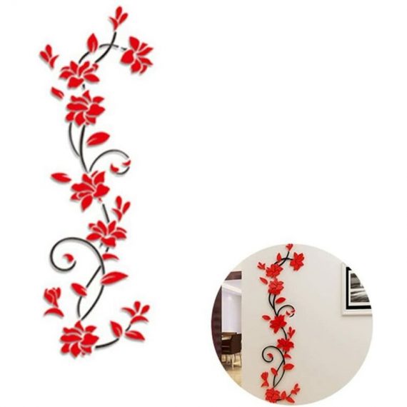 Wall Decorations for Living Room Removable 3D Rose Flower Rattan Wall Stickers Living Room TV Background Wall Decals Mural Home Decor (Red Flowers) FOUR-15255 8272627583712