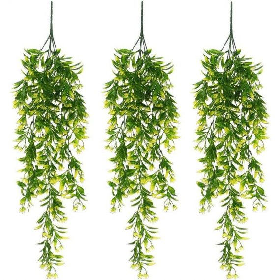 Artificial Hanging Plant Leaves Orchid Rattan Green Plant Orange Leaf Flowers for Home Garden Wall Decoration Decor (Yellow, Pack of 3) DED-226 9332314817069