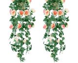 Artificial Haning Plants - Fake Silk Rose Flowers Hanging Garland Rattan Ivy Vine for Wedding Party Garden Wall Decoration (2 Packs - Champagne) DED-227 9332314817076