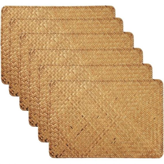 Seagrass Placemat Table Mat Rattan Woven Placemats, Dining Table Heat Resistant Insulation, Rectangular (4 Pieces) BRU-23136 6286582897786