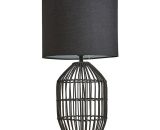 Minisun - Matt Black Rattan Table Lamp With Fabric Lampshade - Black - No Bulb B2763 5059406027635