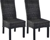 Hommoo Dining Chairs 2 pcs Black Kubu Rattan and Mango Wood VD12582 VD12582_UK